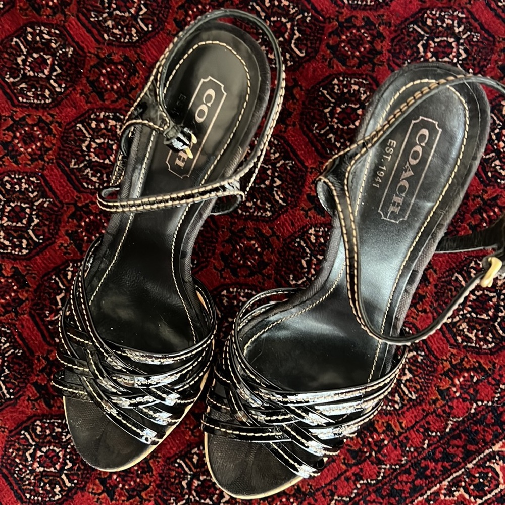Strappy Coach patent leather cork heels 8 1/2 B Made in Italy - Picture 4 of 7